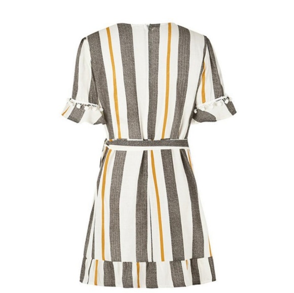 Yellow Gray Stripe Ruffles Dress - Picture 5 of 7